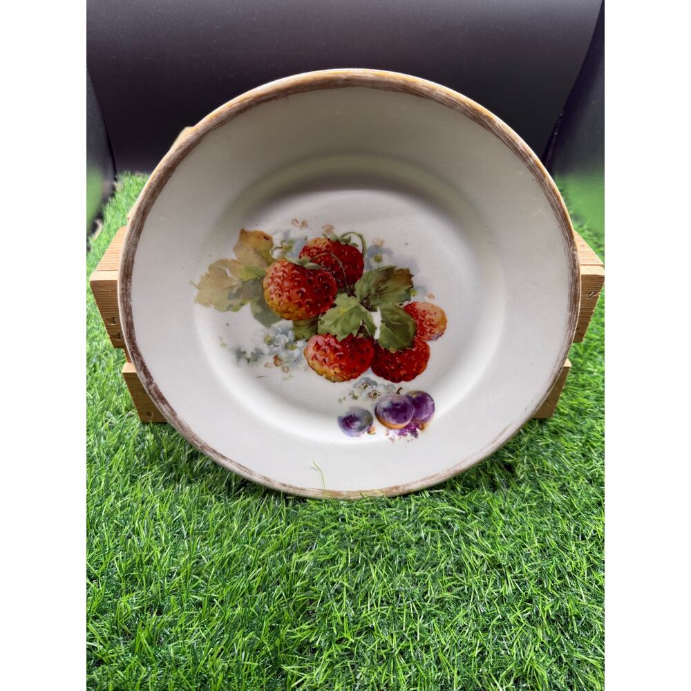 Antique Haviland & Co Limoges Strawberry Porcelain Plate Gold Rim-9.5"
